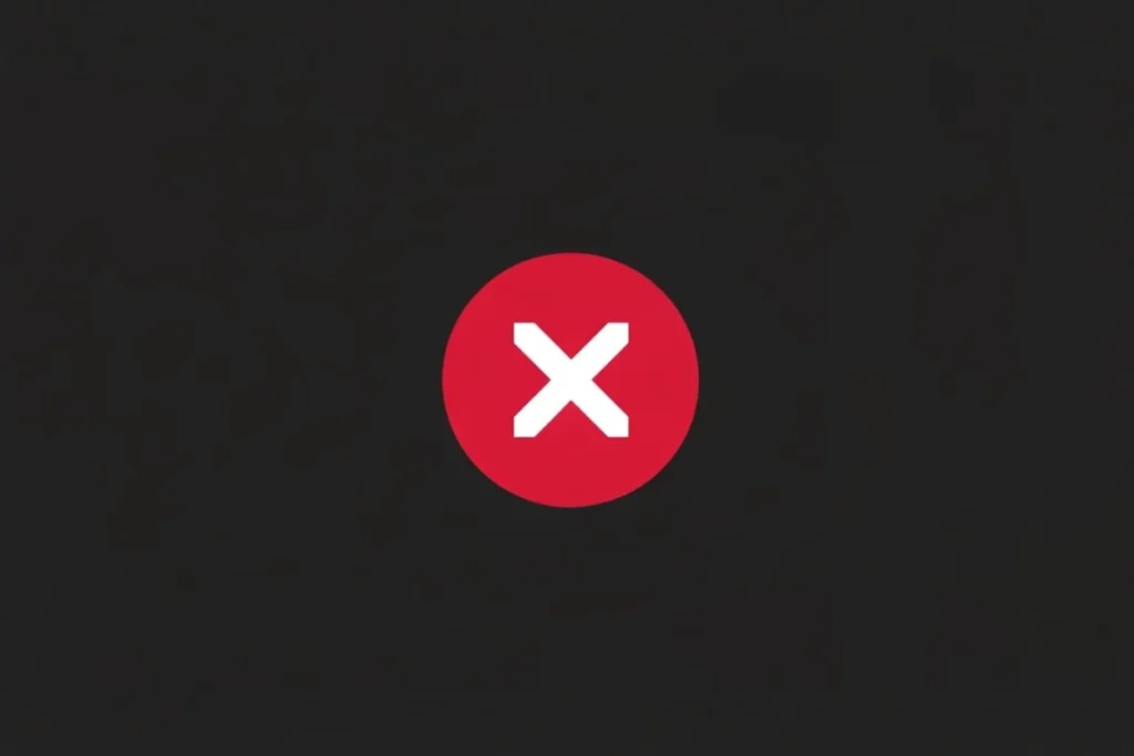 Identité sonore ratée illustrée par un symbole d’erreur rouge sur fond noir, représentant les erreurs en audio branding et en stratégie sonore de marque