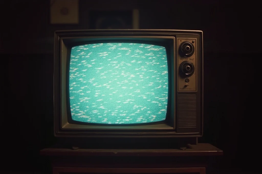 Image d’un écran de télévision brouillé illustrant l’impact négatif d’une mauvaise identité sonore sur l’image de marque.