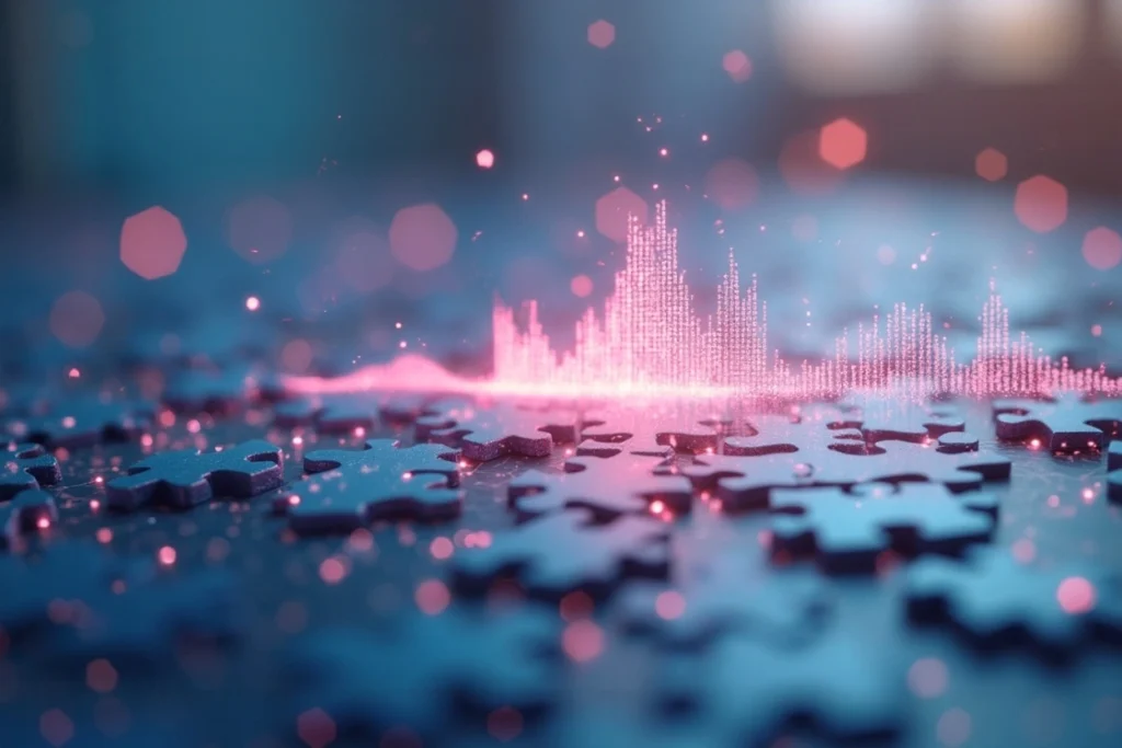 Onde sonore traversant un réseau connecté, représentant la cohérence d’une identité sonore de marque dans une stratégie musicale de marque