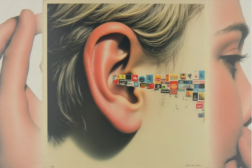 Oreille humaine avec notes de musique et logos symbolisant la mémorisation sonore