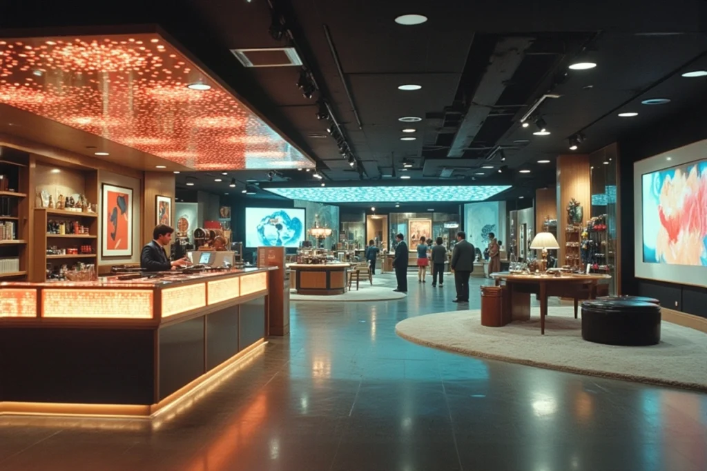Boutique immersive avec musique visible influençant l’atmosphère et les clients