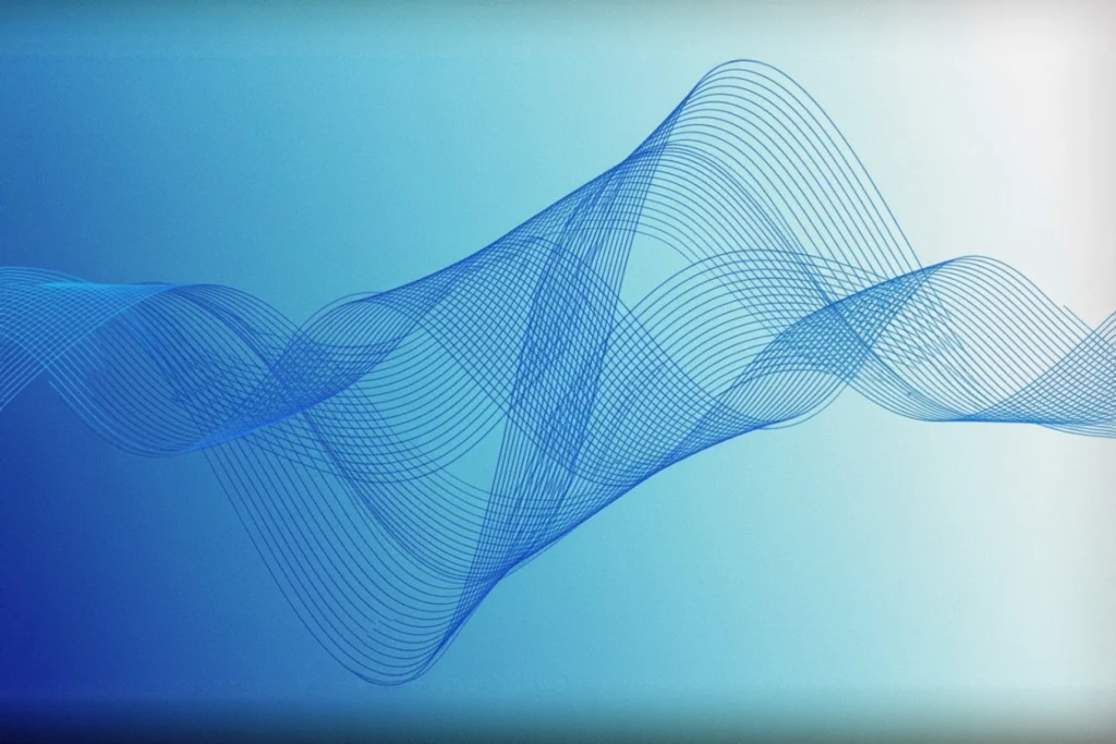 Identité sonore institution représentée par une onde sonore abstraite illustrant une signature sonore stratégique