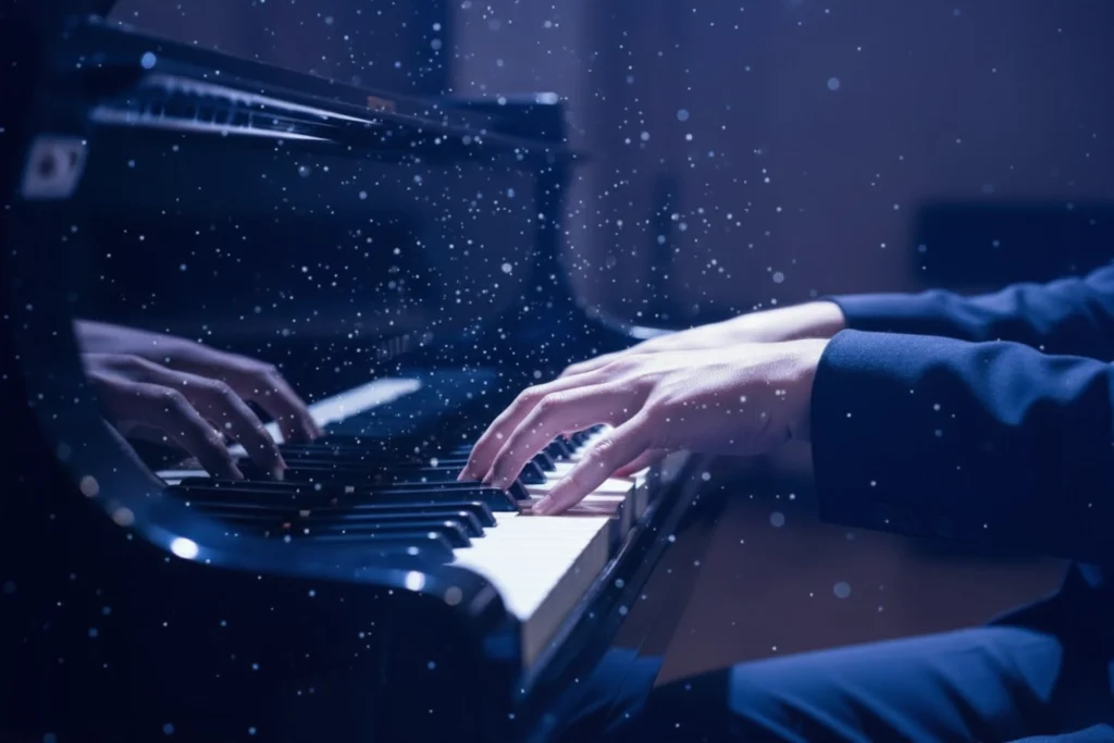 Compositeur créant une identité sonore au piano à partir d’un brief stratégique de marque