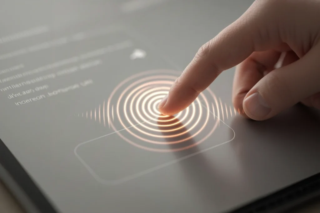 UX sound design avec feedback sonore sur interface tactile lors d’une interaction utilisateur
