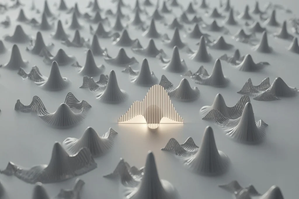 Illuminated sound wave standing out among others, symbolizing a distinctive sonic identity and stronger brand recognition.